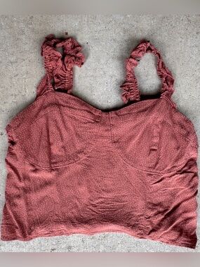 American Eagle Mauve Polka Dot Smocked Bustier Crop Top L Ruffle Strap